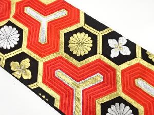 アンティーク　毘沙門亀甲に菊・花菱模様織り出し袋帯(着用可)